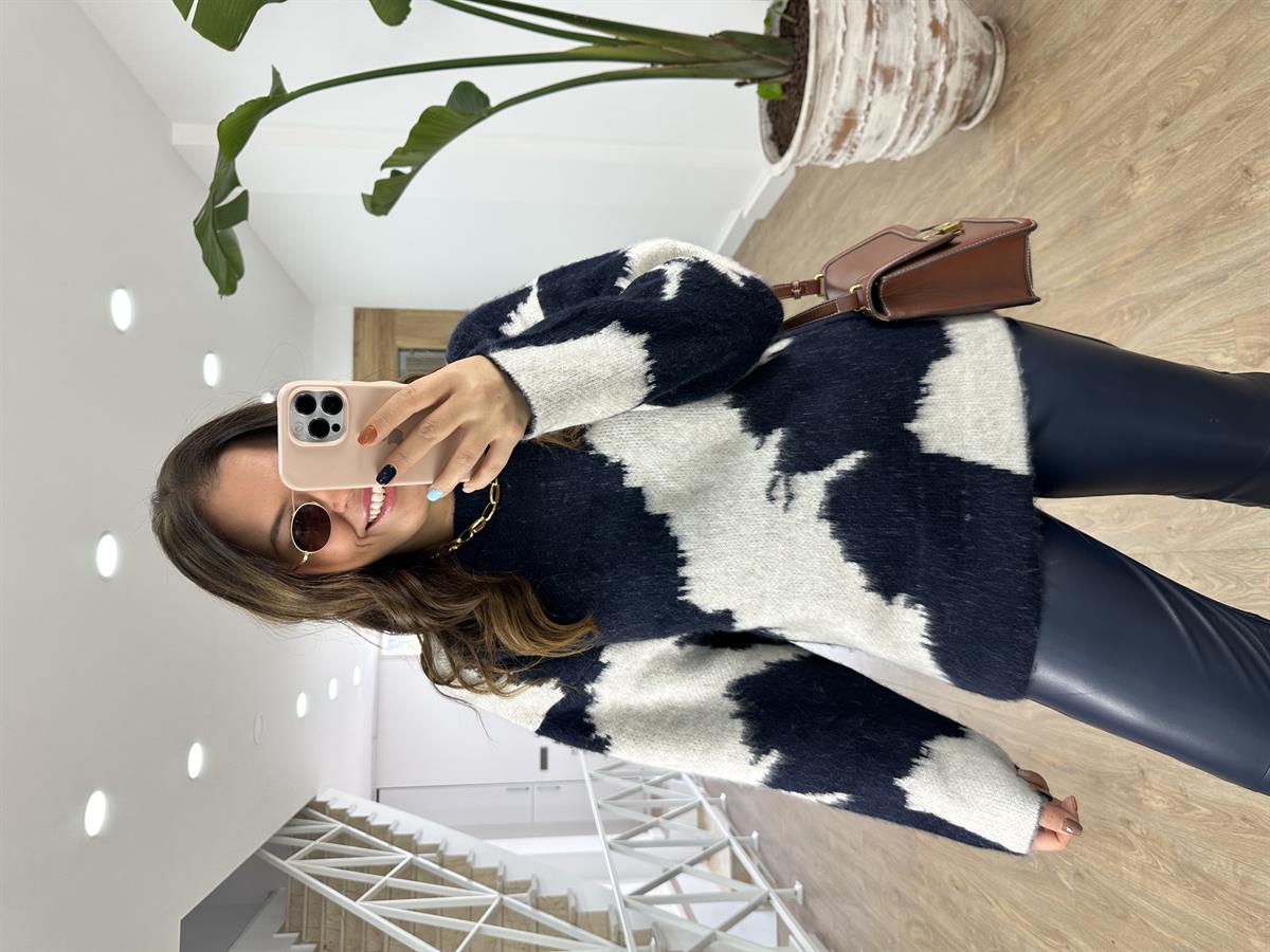 Orjinal Marka Desenli Yumoş Kazak-Lacivert