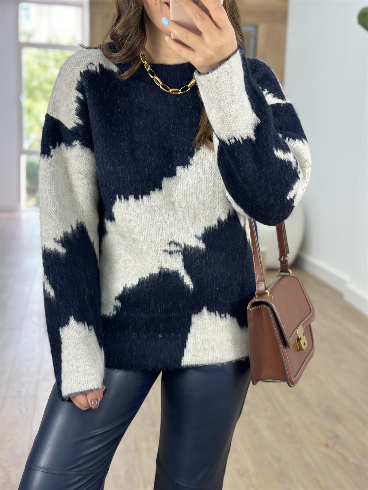 Orjinal Marka Desenli Yumoş Kazak-Lacivert