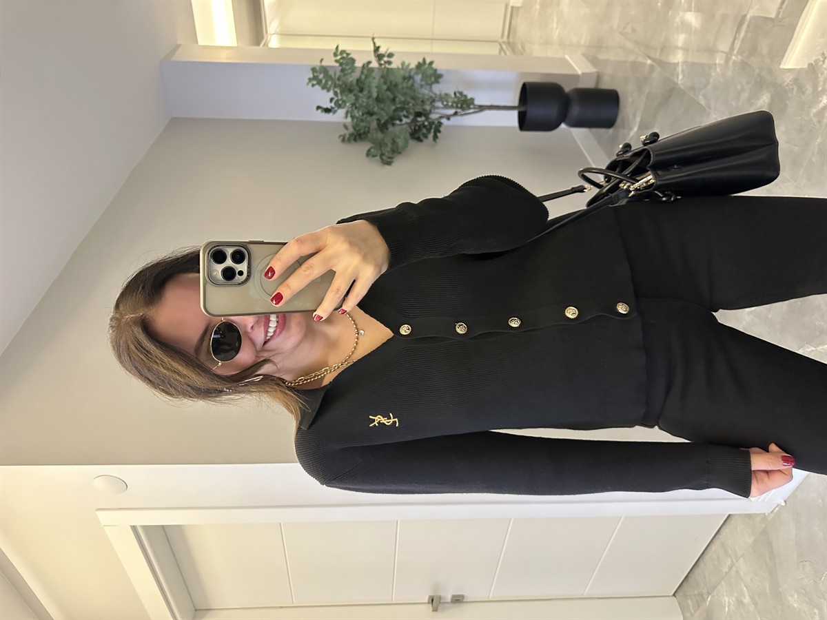 Orjinal Marka Gold Düğmeli Premium Hırka - Siyah