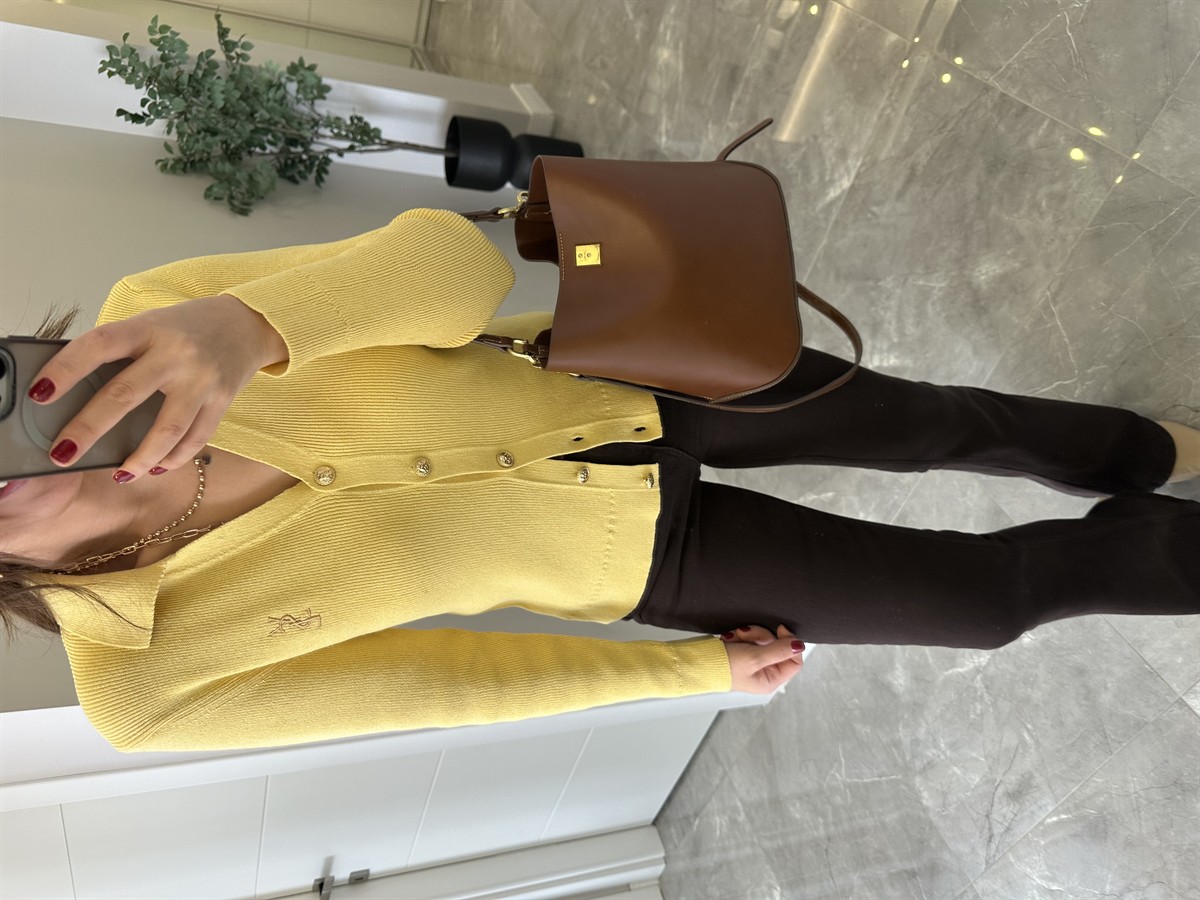 Orjinal Marka Gold Düğmeli Premium Hırka - Sarı