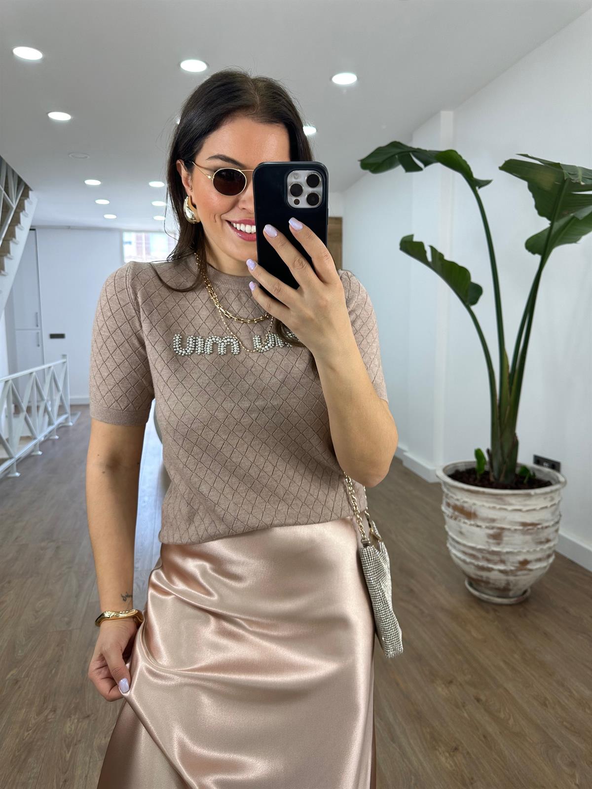 Orjinal Marka İnci Çakımlı Triko-Camel