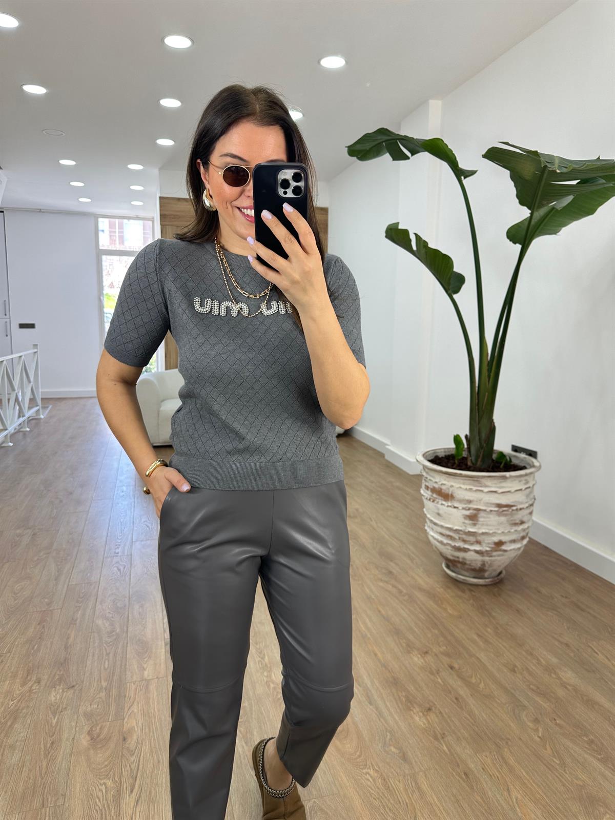 Orjinal Marka İnci Çakımlı Triko-Gri