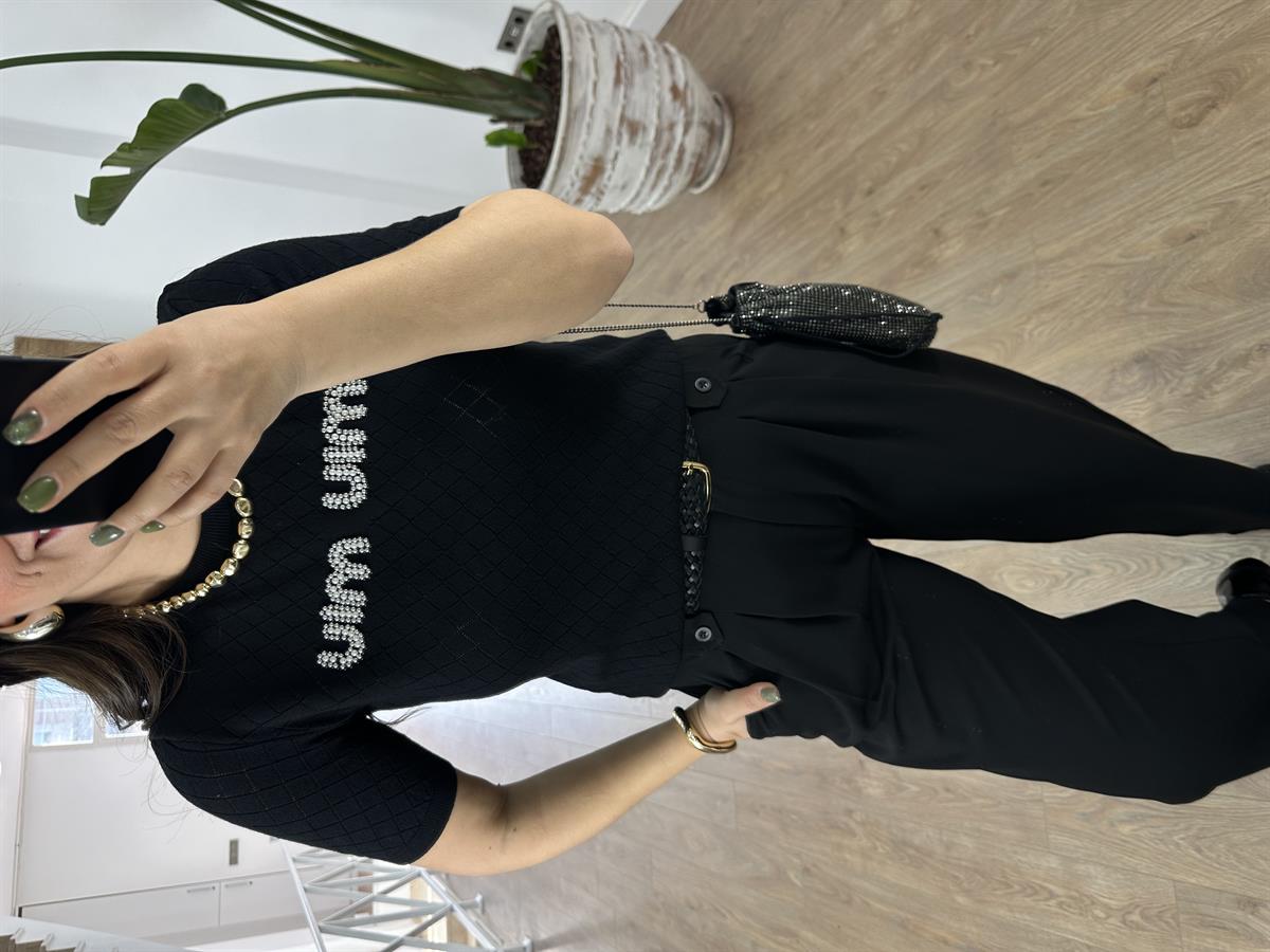 Orjinal Marka İnci Çakımlı Triko-Siyah