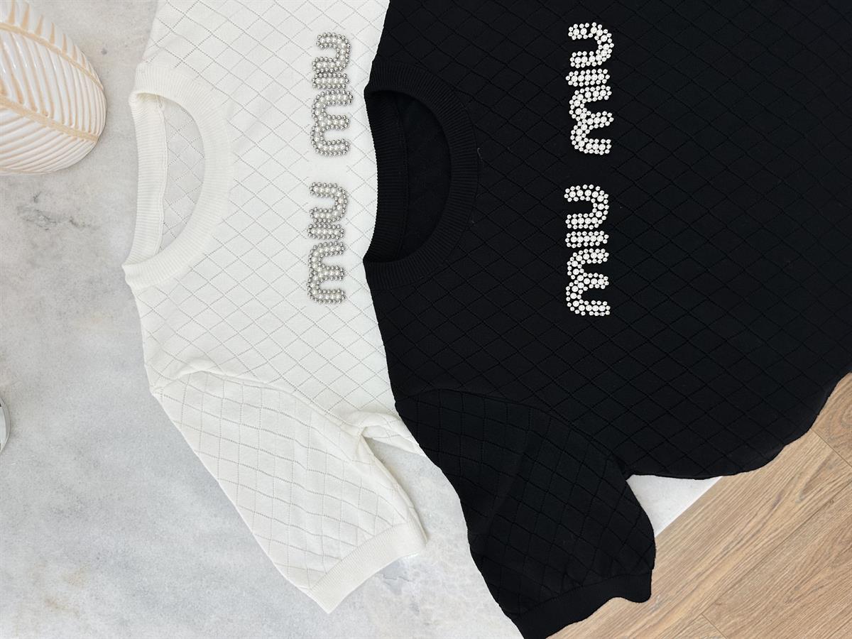 Orjinal Marka İnci Çakımlı Triko-Siyah