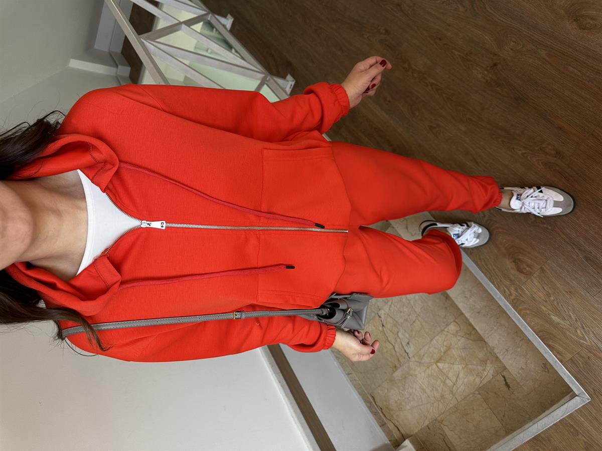 Orjinal Marka Kapüşonlu Eşofman Takımı - Kırmızı 