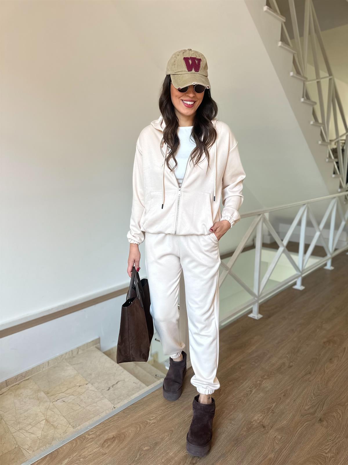 Orjinal Marka Kapüşonlu Eşofman Takımı - Bej