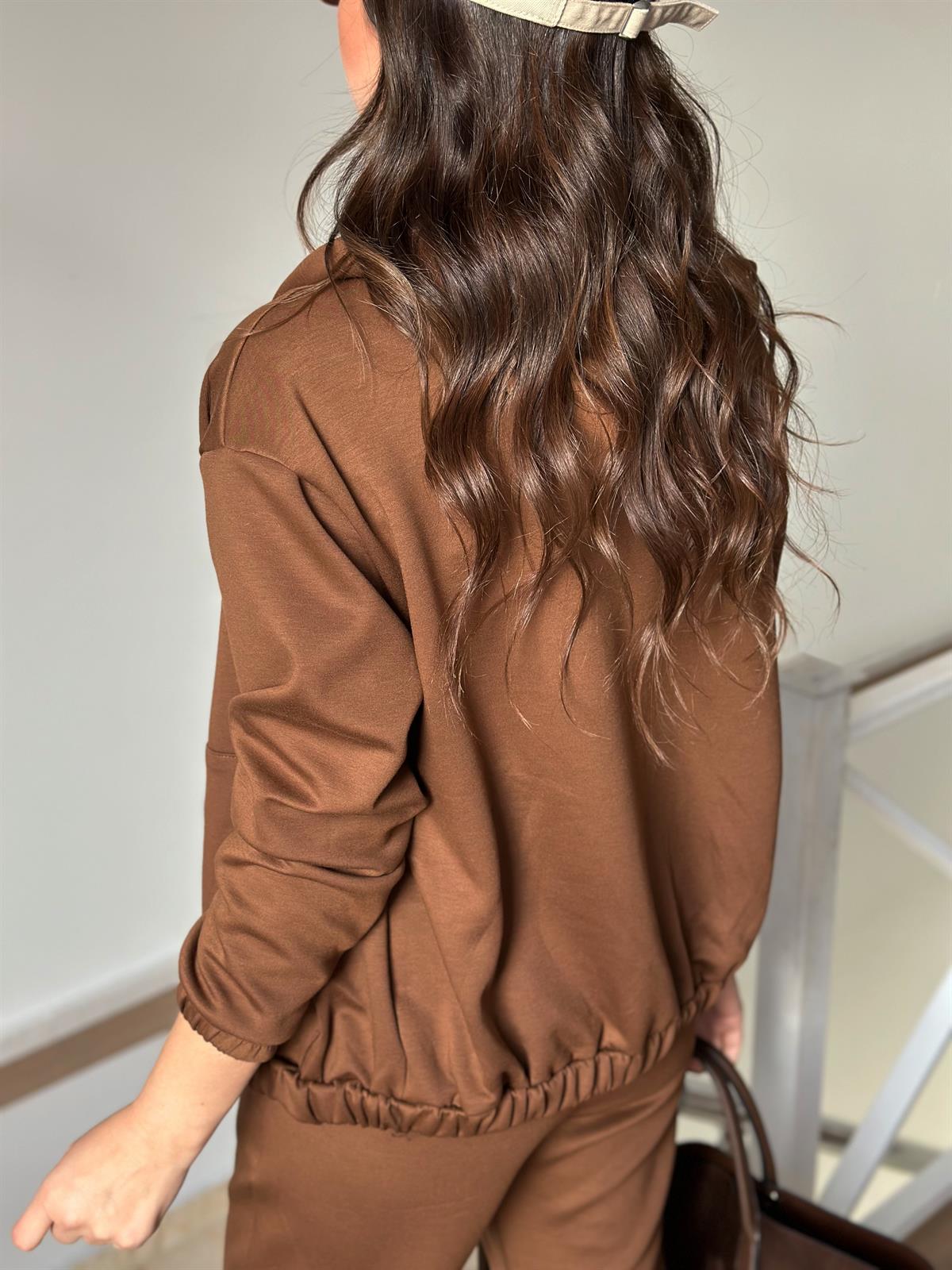 Orjinal Marka Kapüşonlu Eşofman Takımı - Kahverengi 