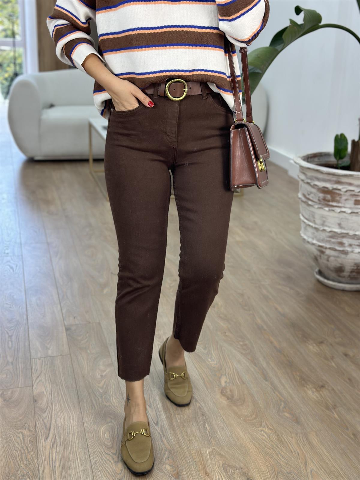 Orjinal Marka Kesik Paça Jean - Kahverengi