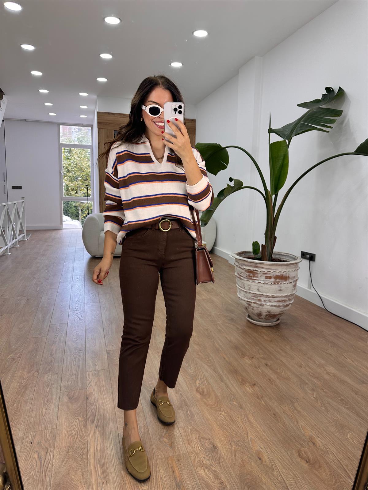 Orjinal Marka Kesik Paça Jean - Kahverengi