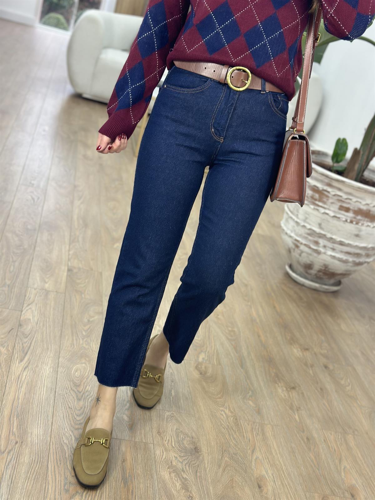 Orjinal Marka Kesik Paça Jean - Koyu Lacivert