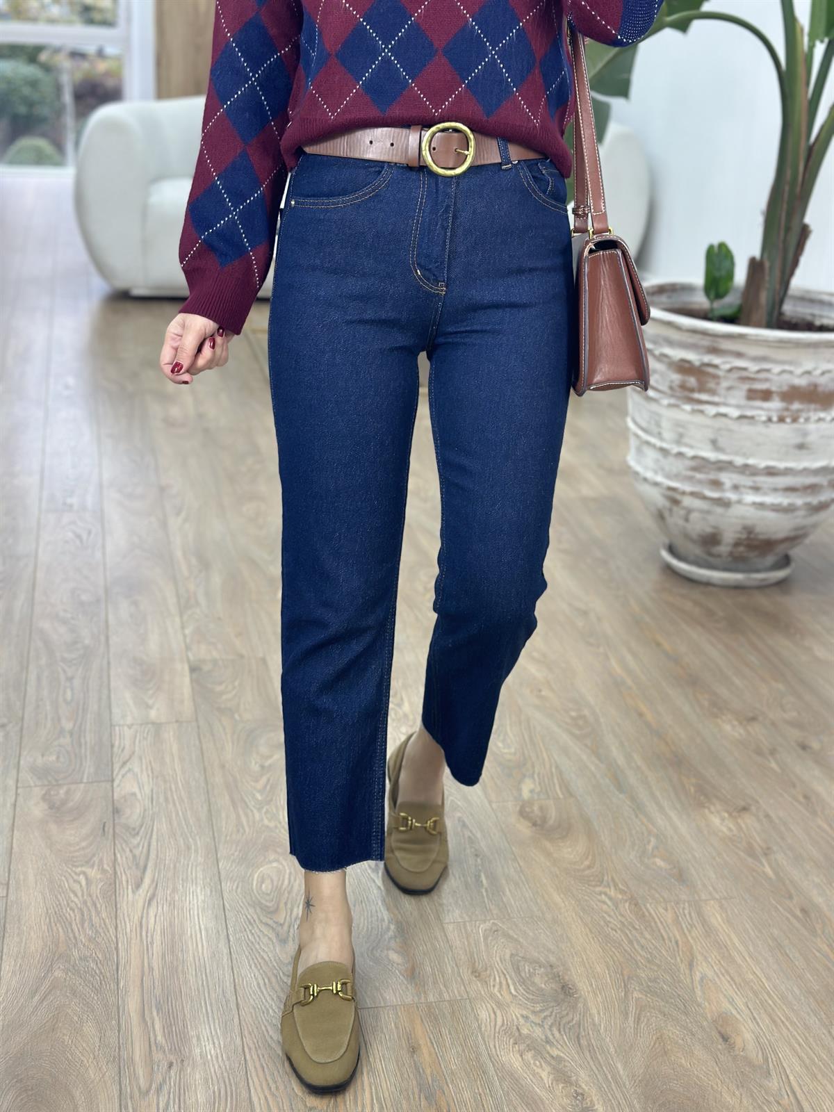 Orjinal Marka Kesik Paça Jean - Koyu Lacivert