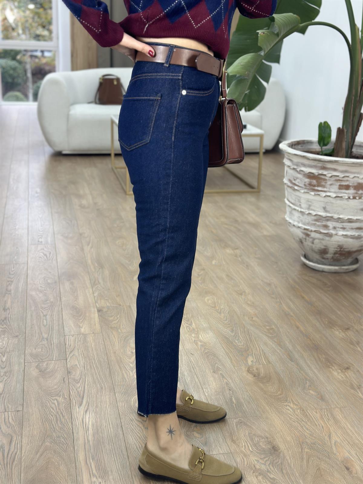 Orjinal Marka Kesik Paça Jean - Koyu Lacivert