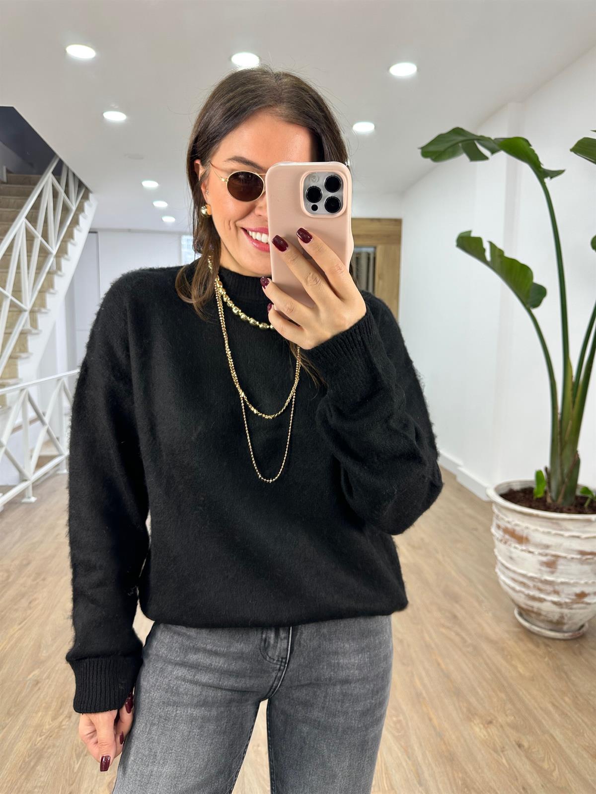 Orjinal Marka Tüylü Basic Kazak-Siyah