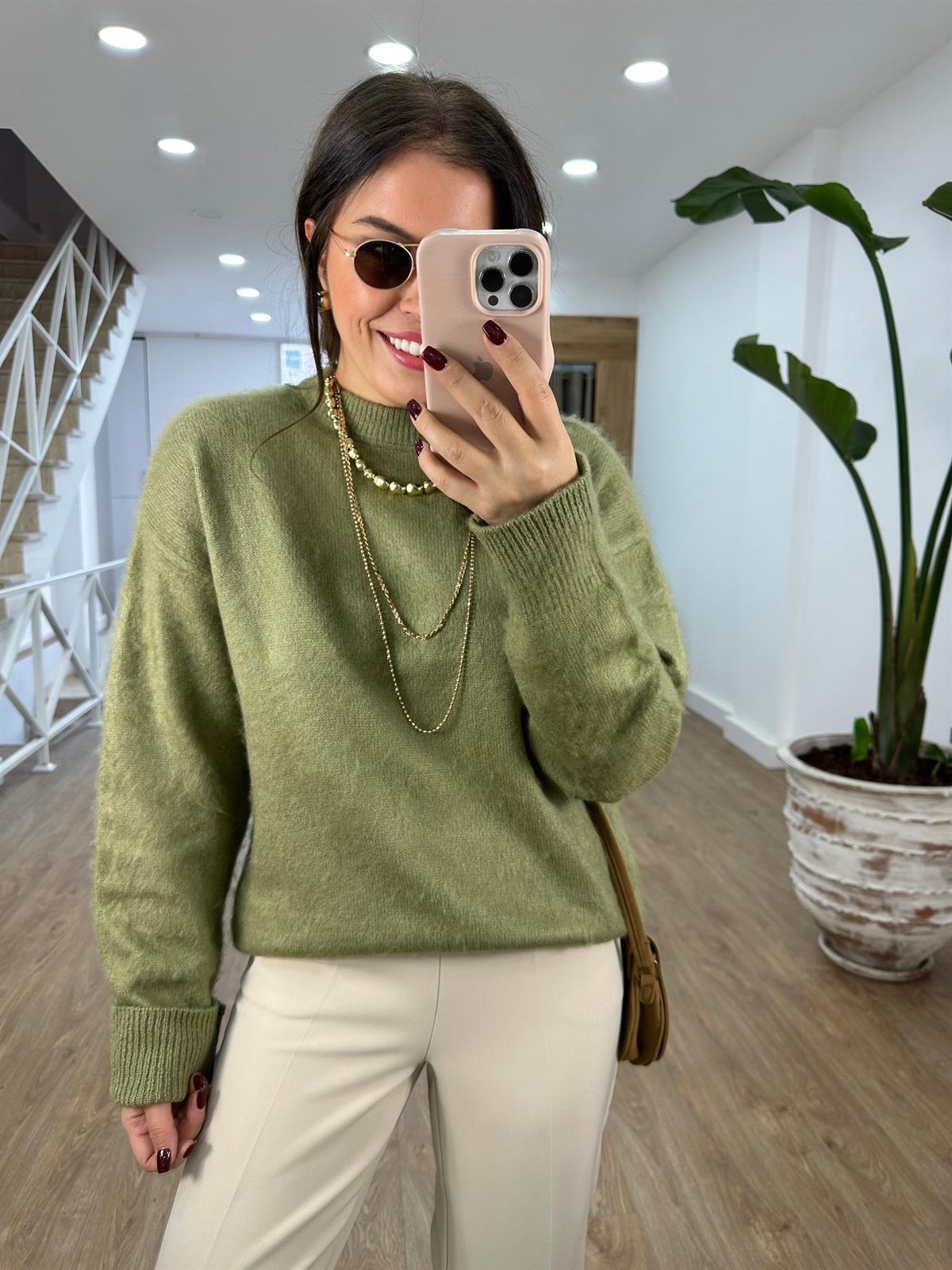 Orjinal Marka Tüylü Basic Kazak-Yağ Yeşili