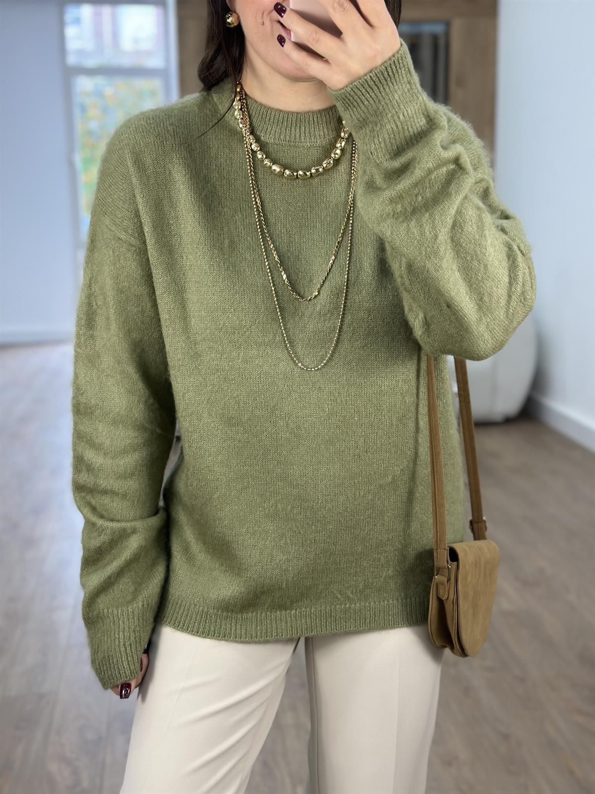 Orjinal Marka Tüylü Basic Kazak-Yağ Yeşili