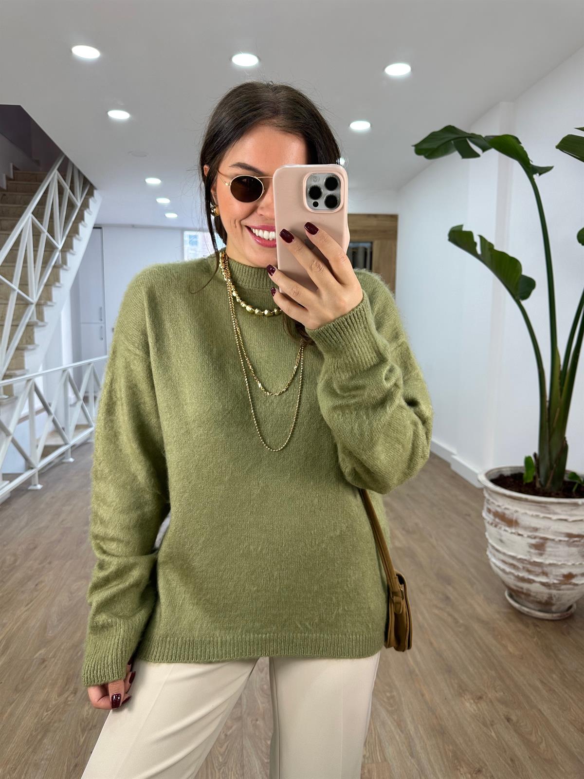 Orjinal Marka Tüylü Basic Kazak-Yağ Yeşili