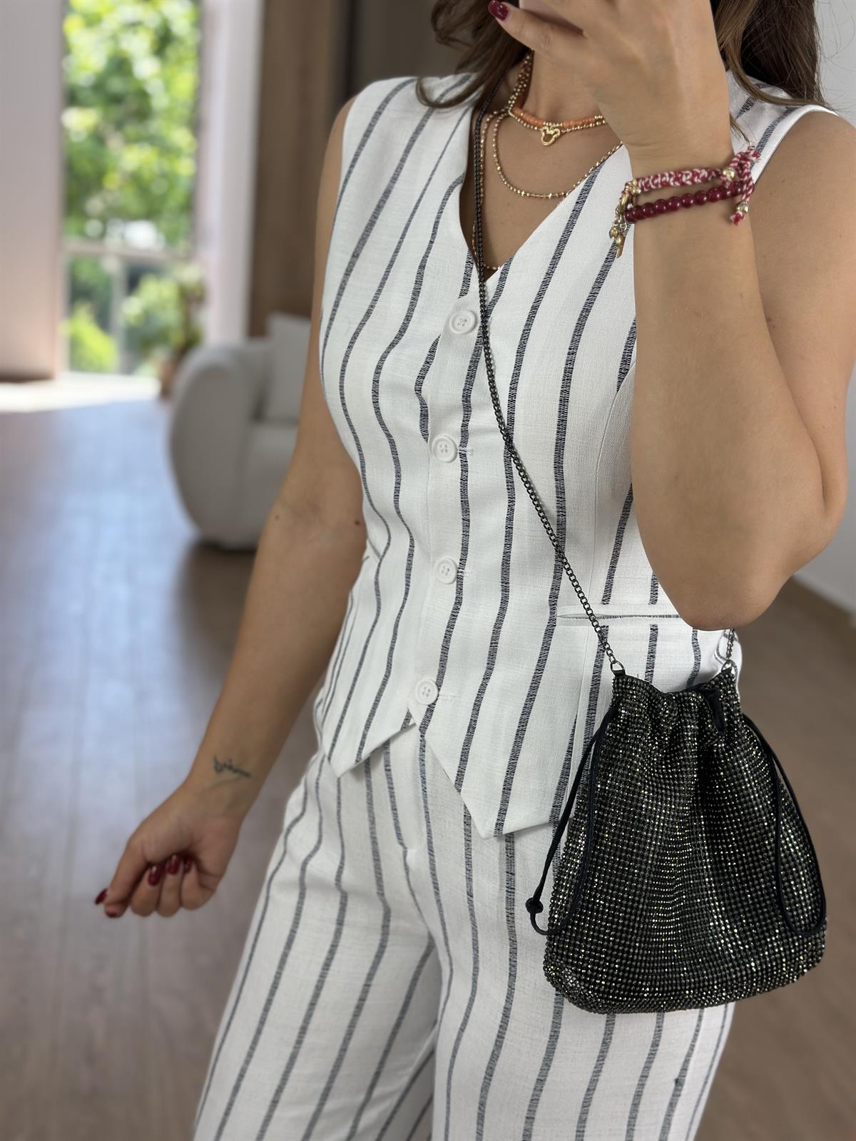 Orjinal Marka  Yelekli KetenTakım-Beyaz