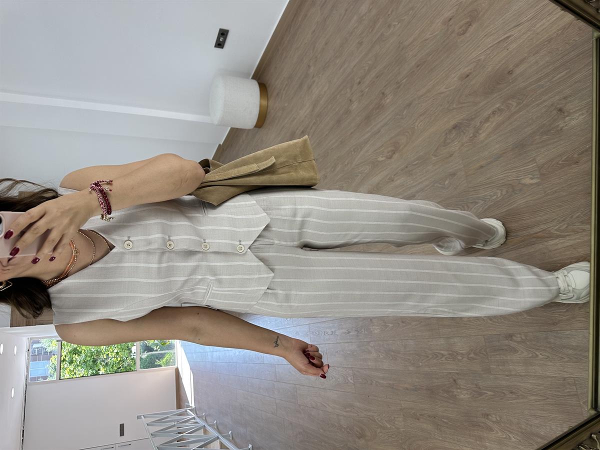 Orjinal Marka  Yelekli KetenTakım-Camel