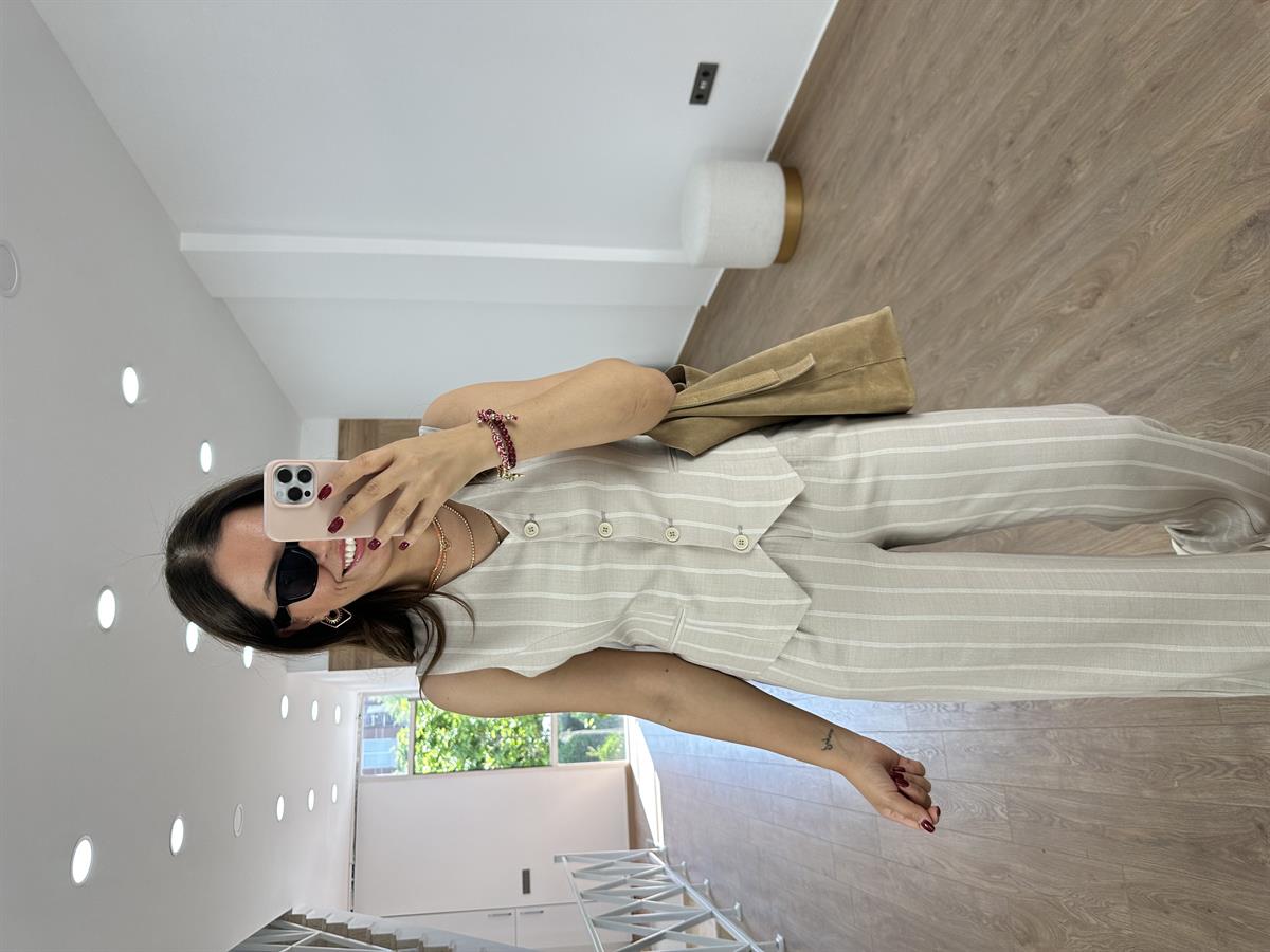 Orjinal Marka  Yelekli KetenTakım-Camel