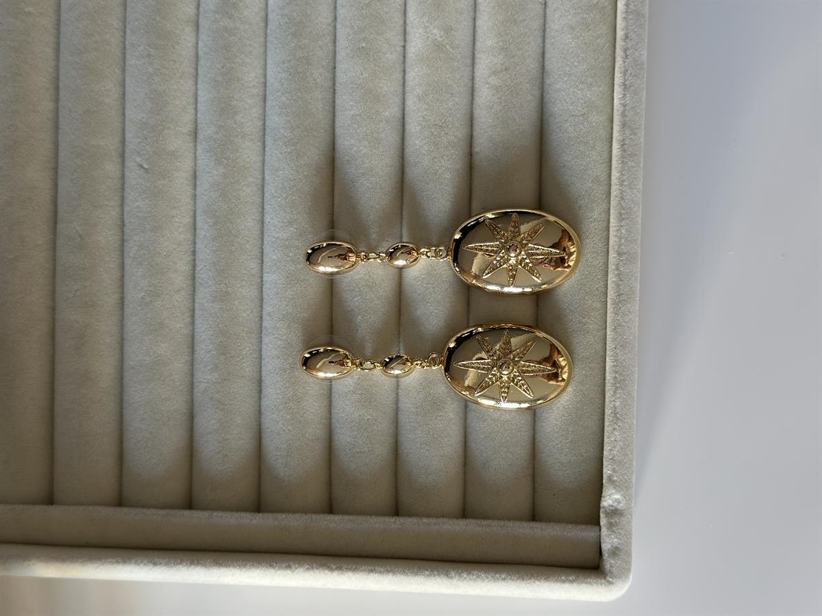 Ortası Yıldız Tasarım Gold Küpe 6cm