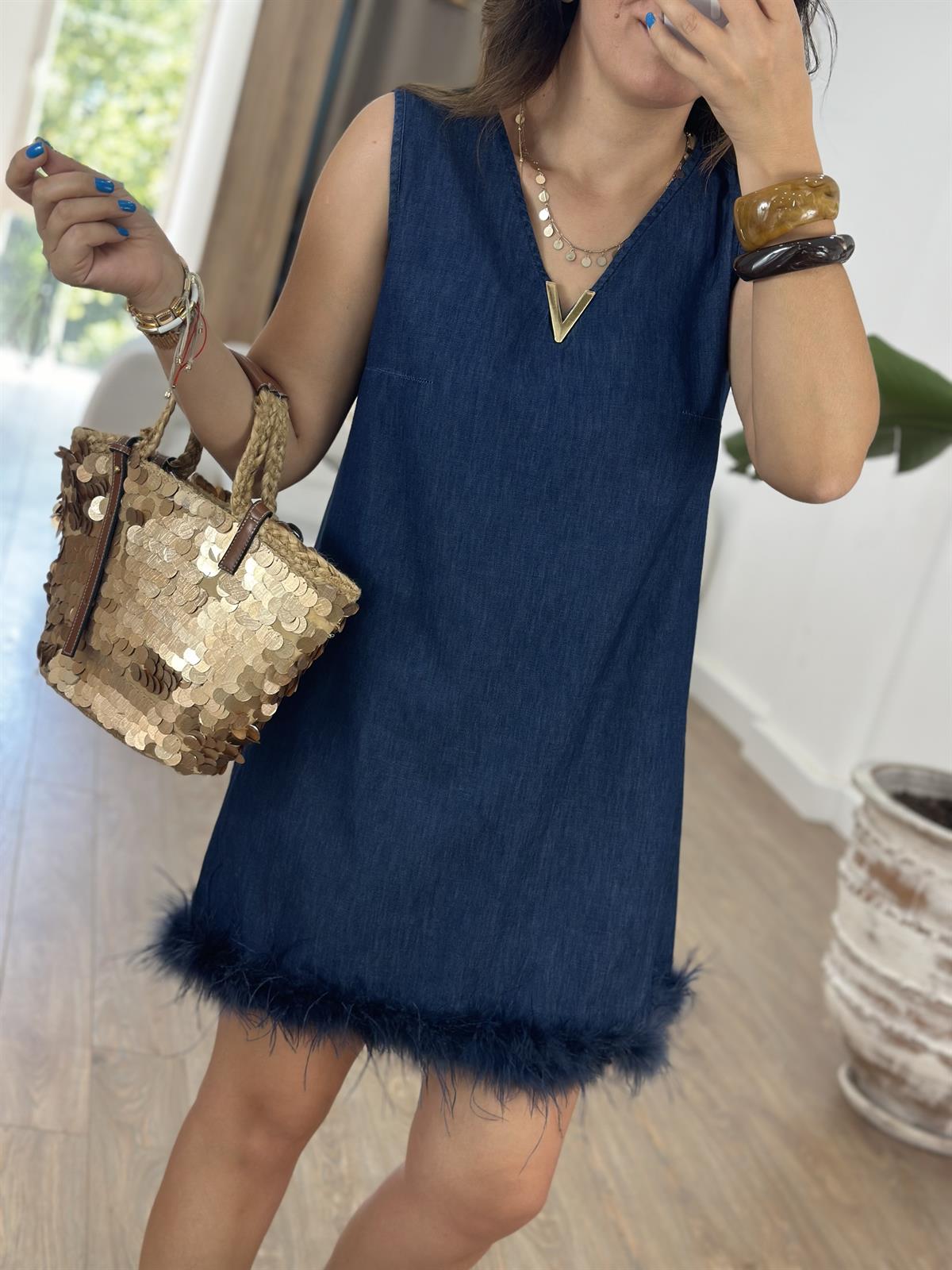 Otrişli Denim Elbise 