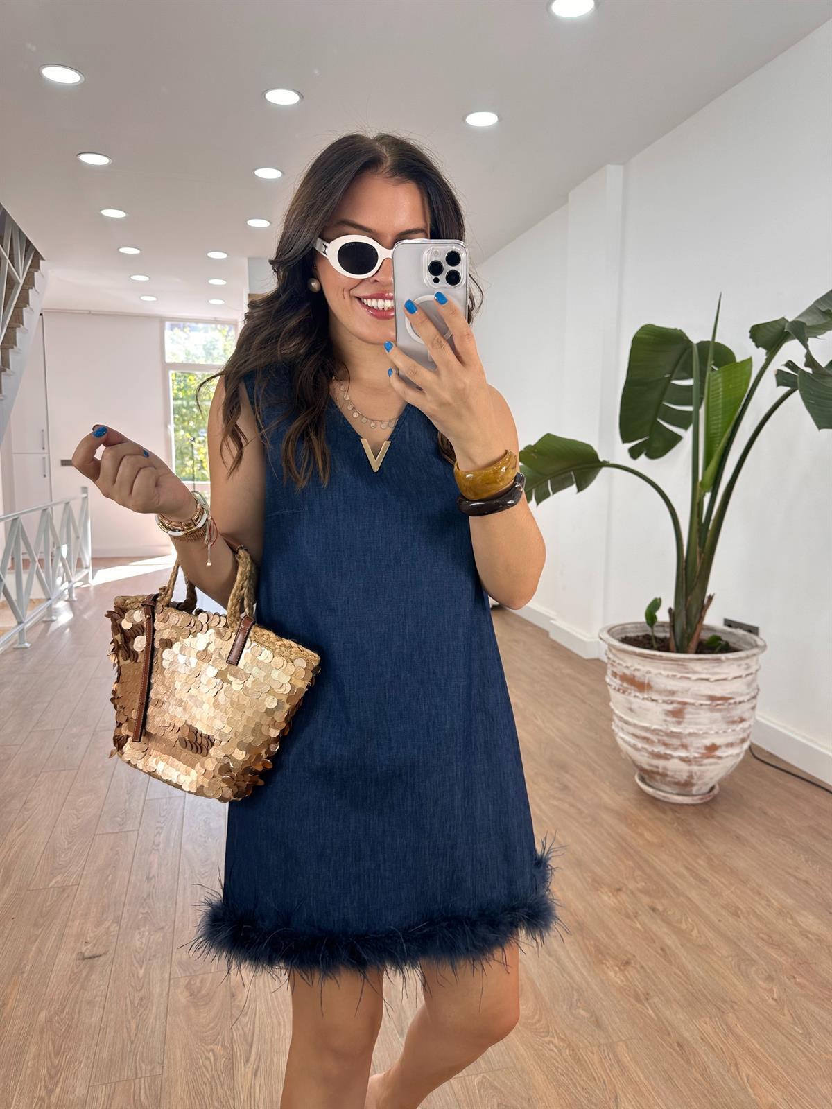 Otrişli Denim Elbise 