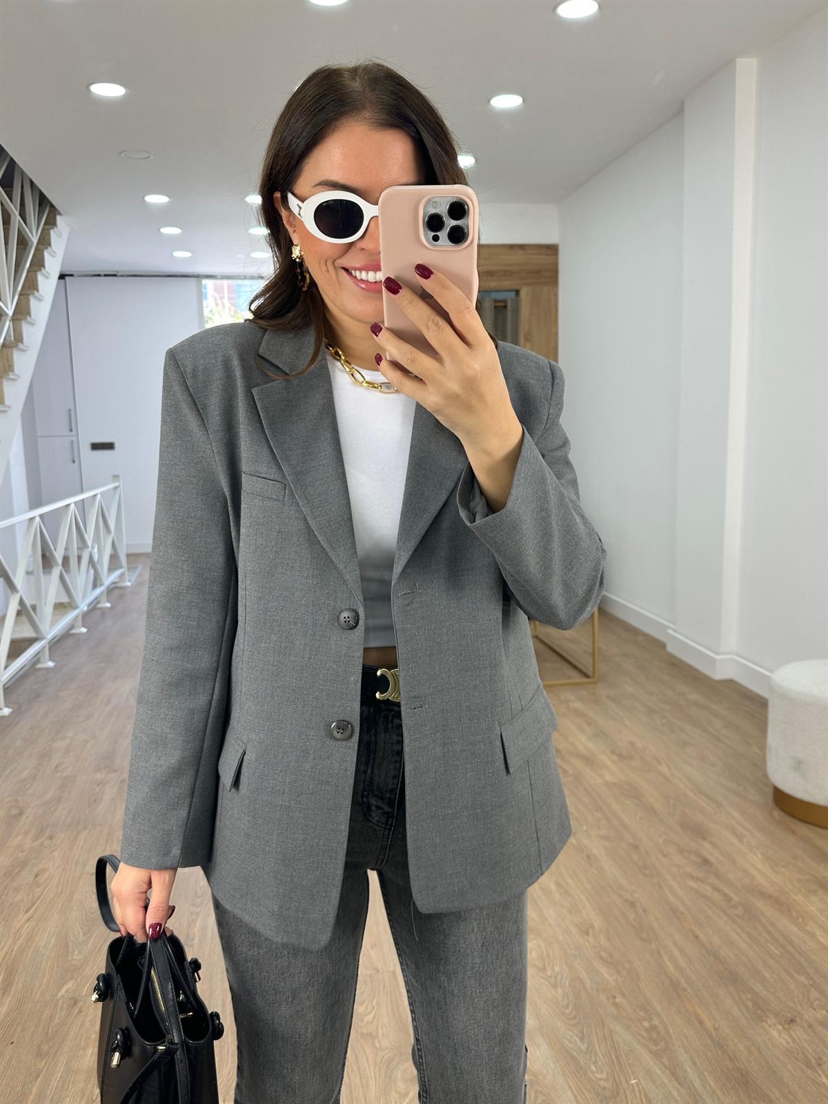 Oversize Blazer Ceket-Gri