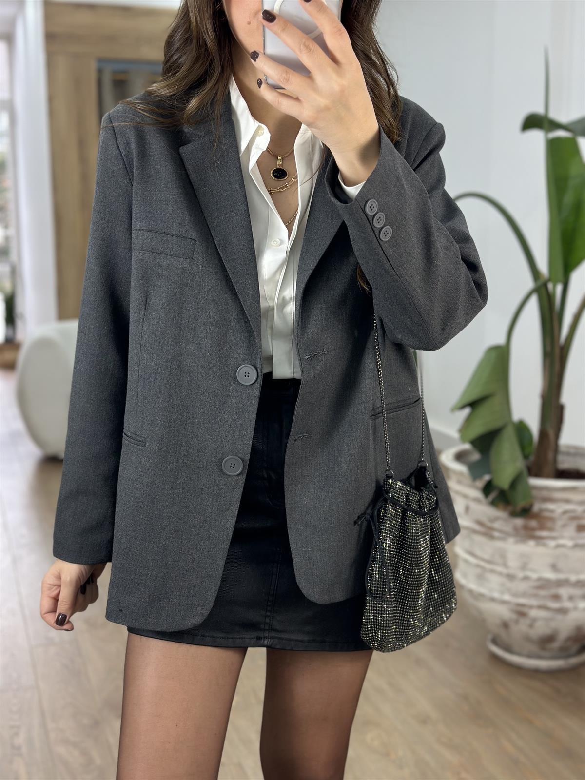 Oversize Cep Detaylı Blazzer Ceket - Antrasit