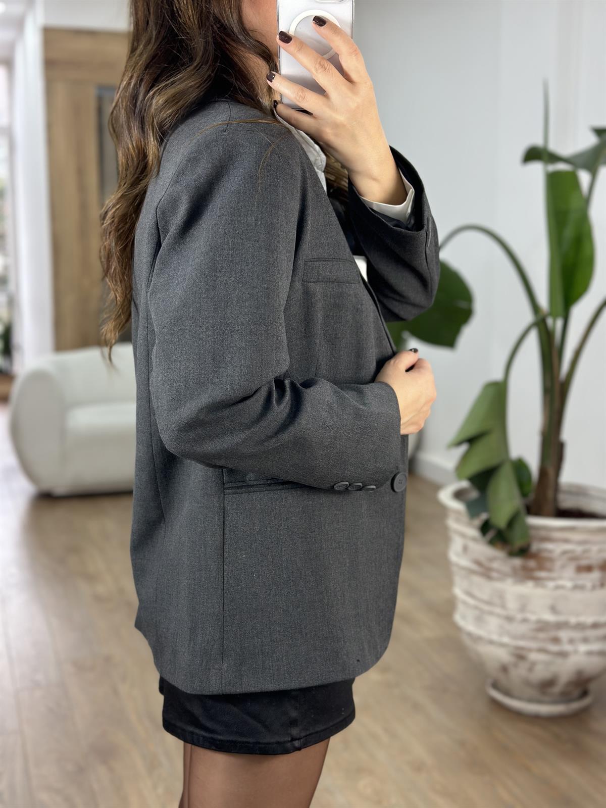 Oversize Cep Detaylı Blazzer Ceket - Antrasit