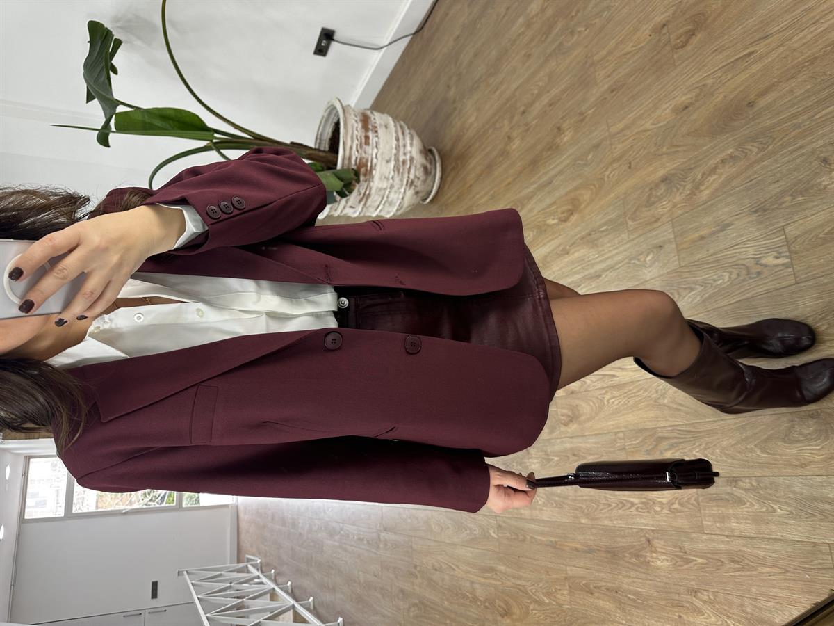 Oversize Cep Detaylı Blazzer Ceket - Bordo