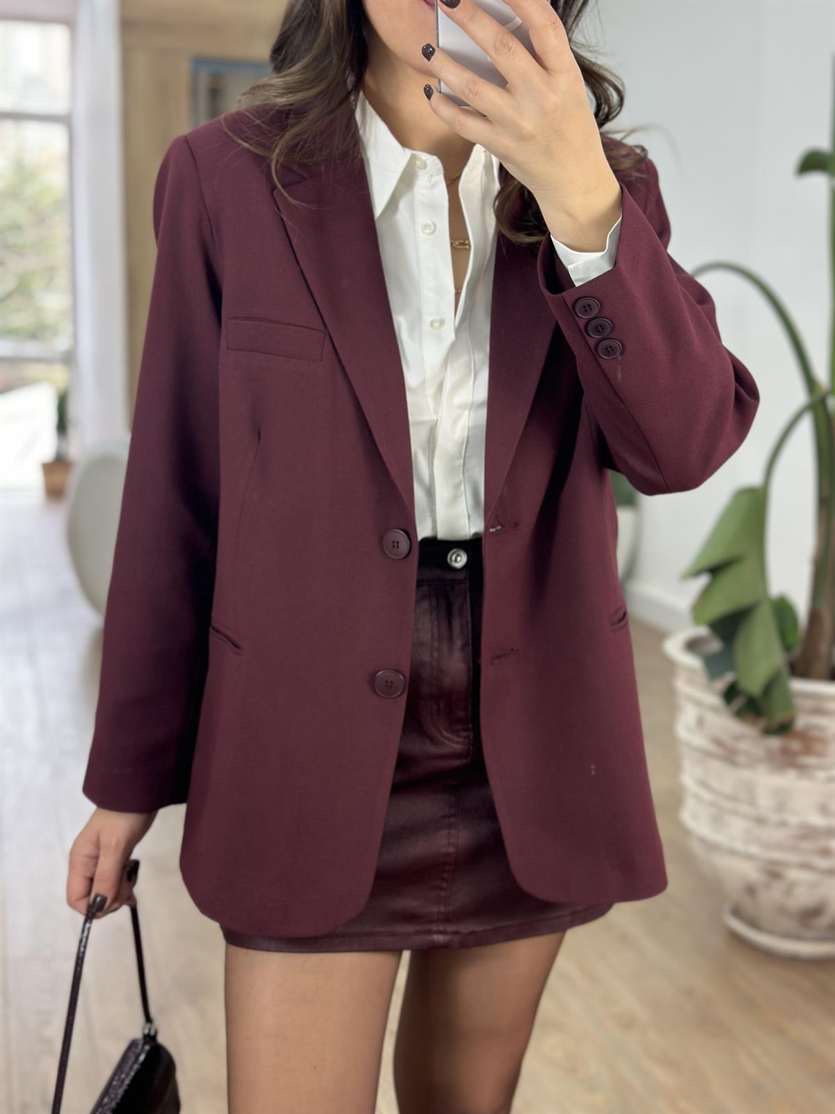 Oversize Cep Detaylı Blazzer Ceket - Bordo