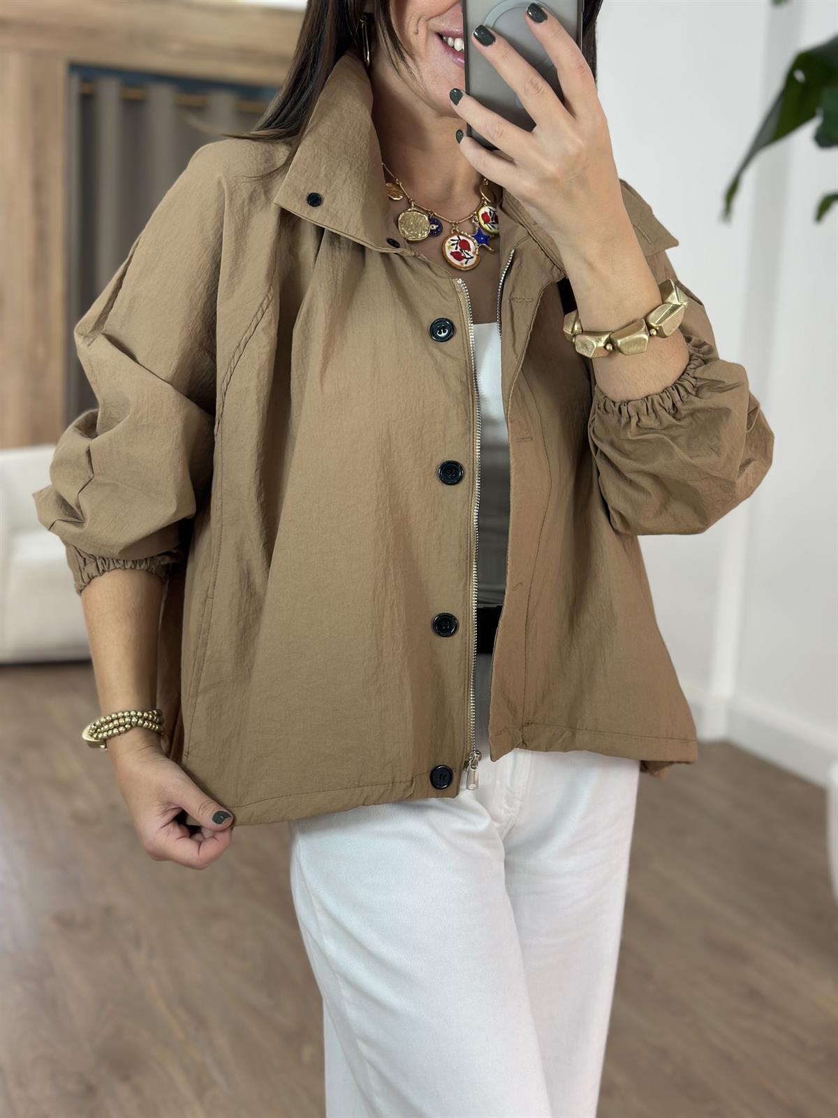 Oversize Cepli Yağmurluk - Camel