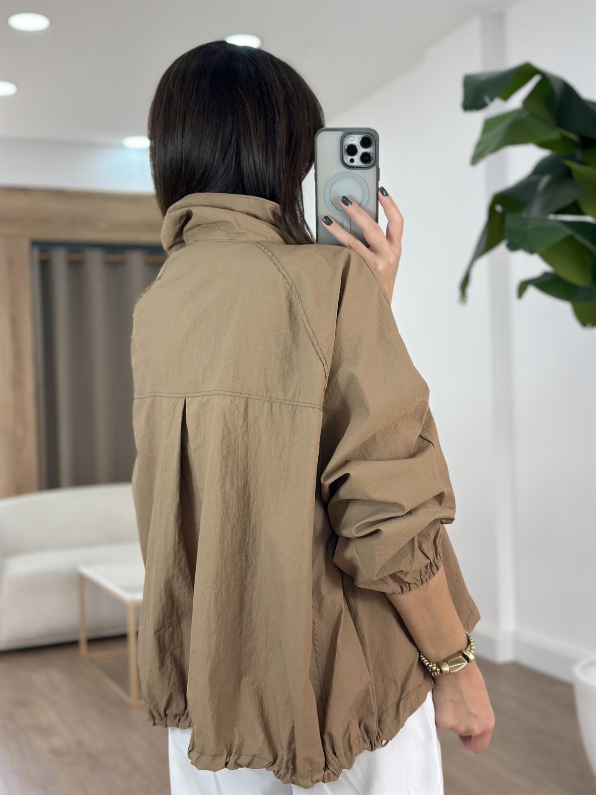 Oversize Cepli Yağmurluk - Camel