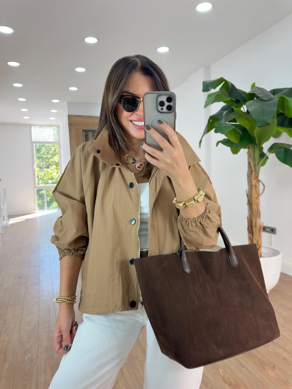 Oversize Cepli Yağmurluk - Camel