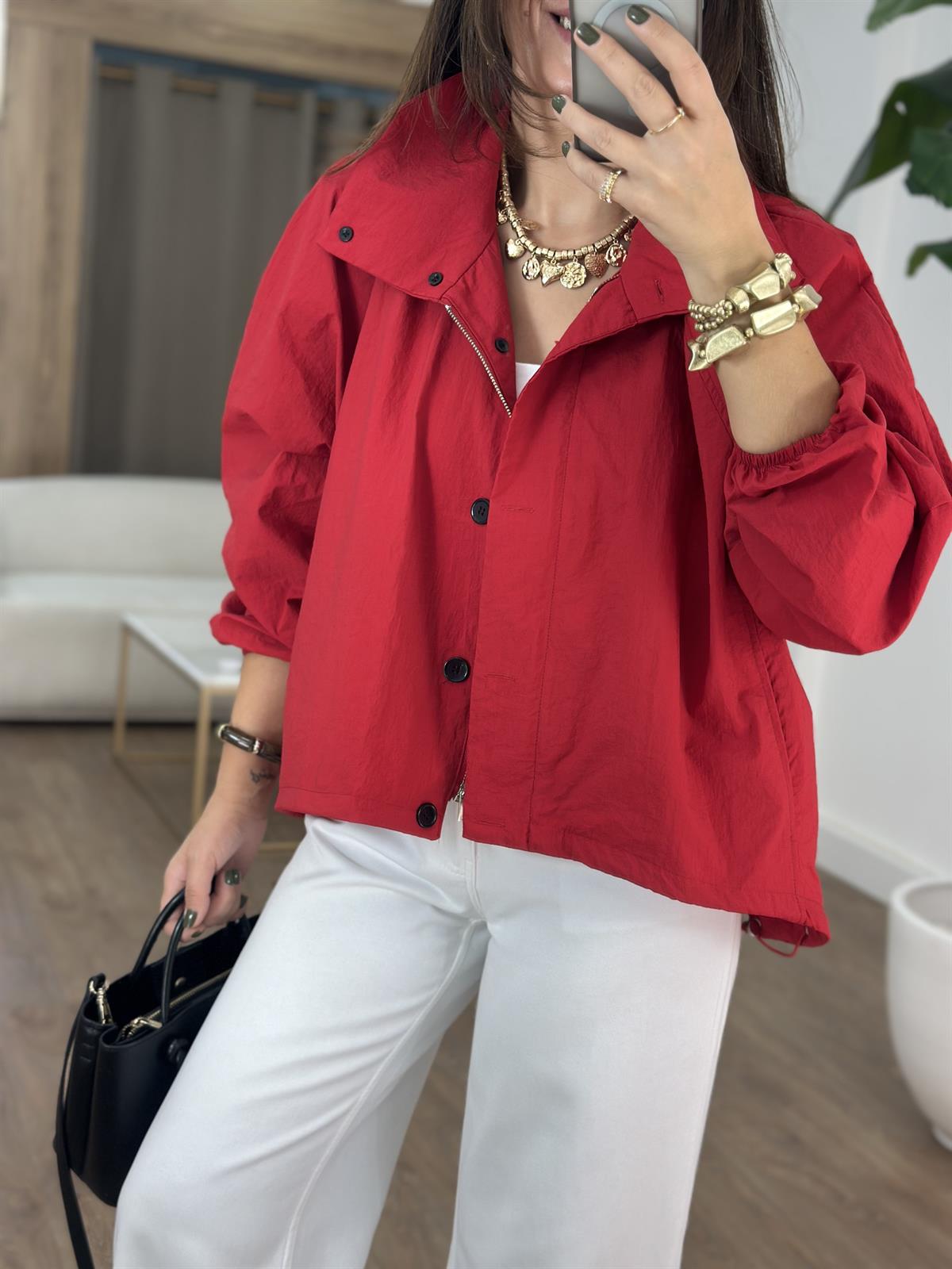 Oversize Cepli Yağmurluk - Kırmızı