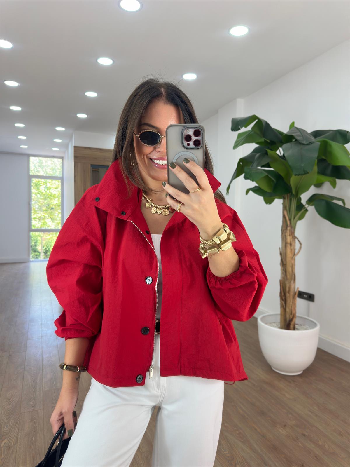 Oversize Cepli Yağmurluk - Kırmızı