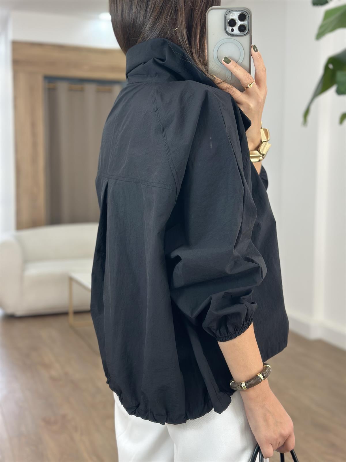 Oversize Cepli Yağmurluk - Siyah