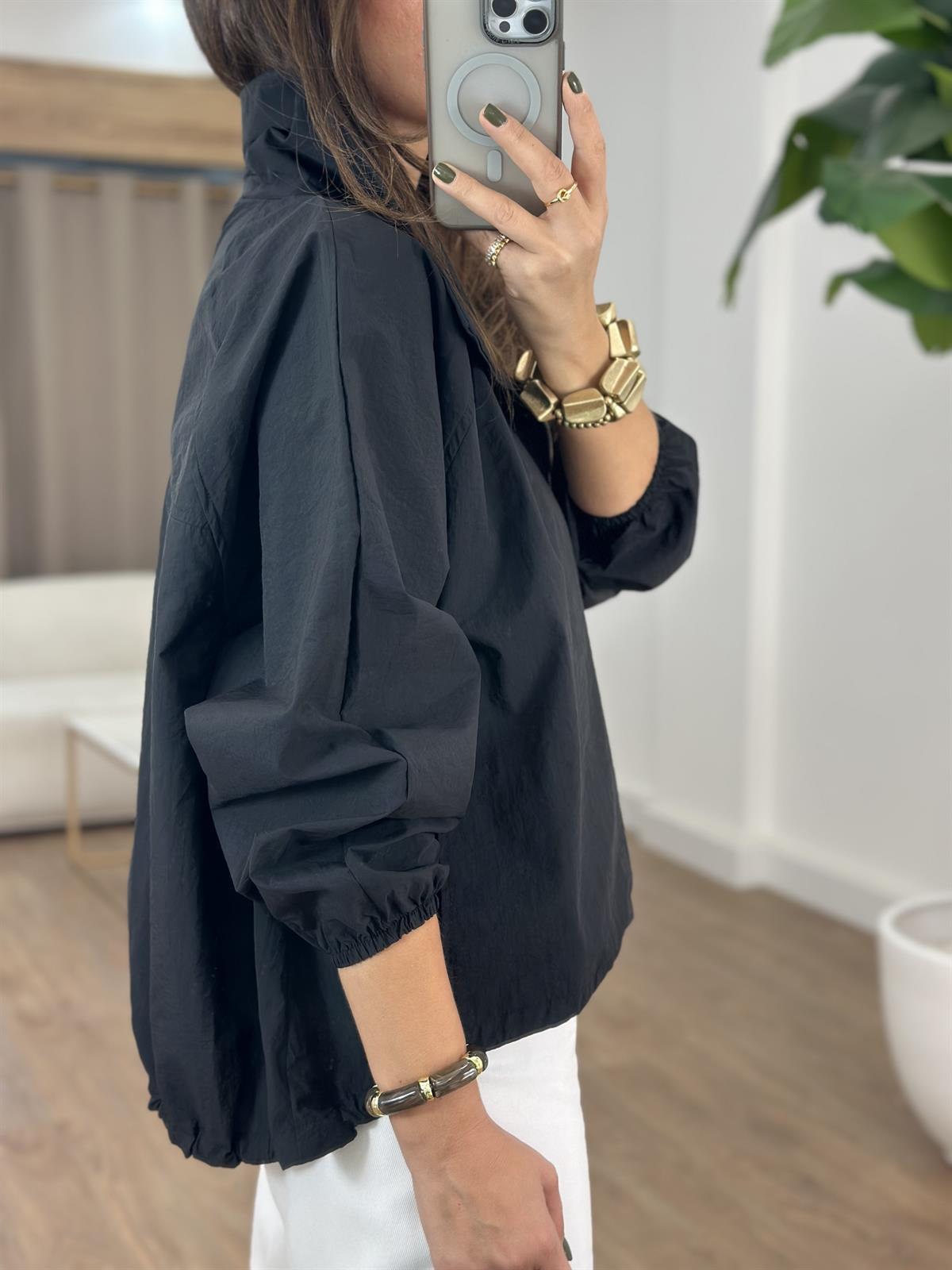 Oversize Cepli Yağmurluk - Siyah