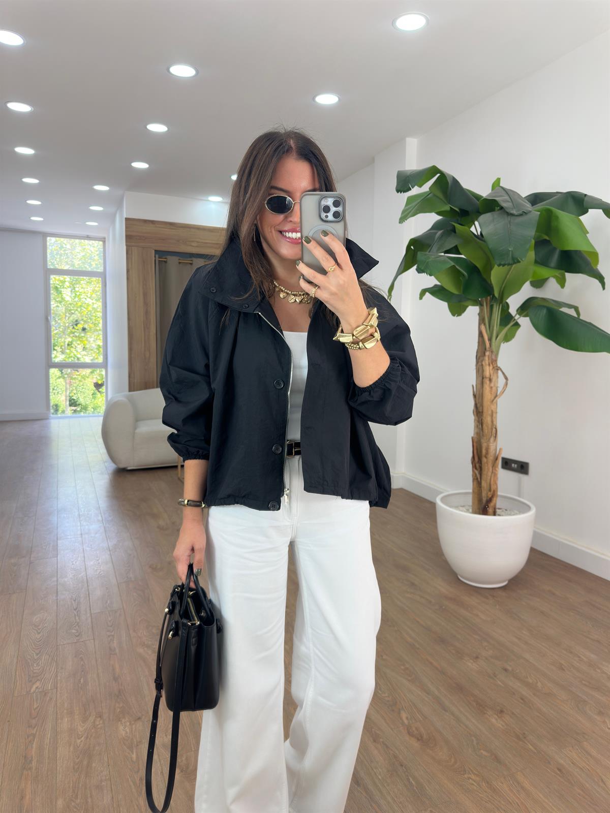 Oversize Cepli Yağmurluk - Siyah