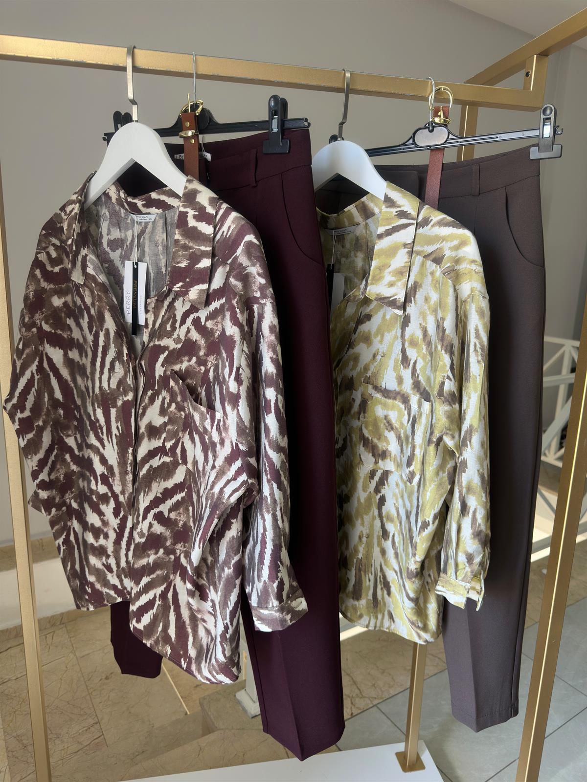 Oversize Desenli Gömlek - Bordo