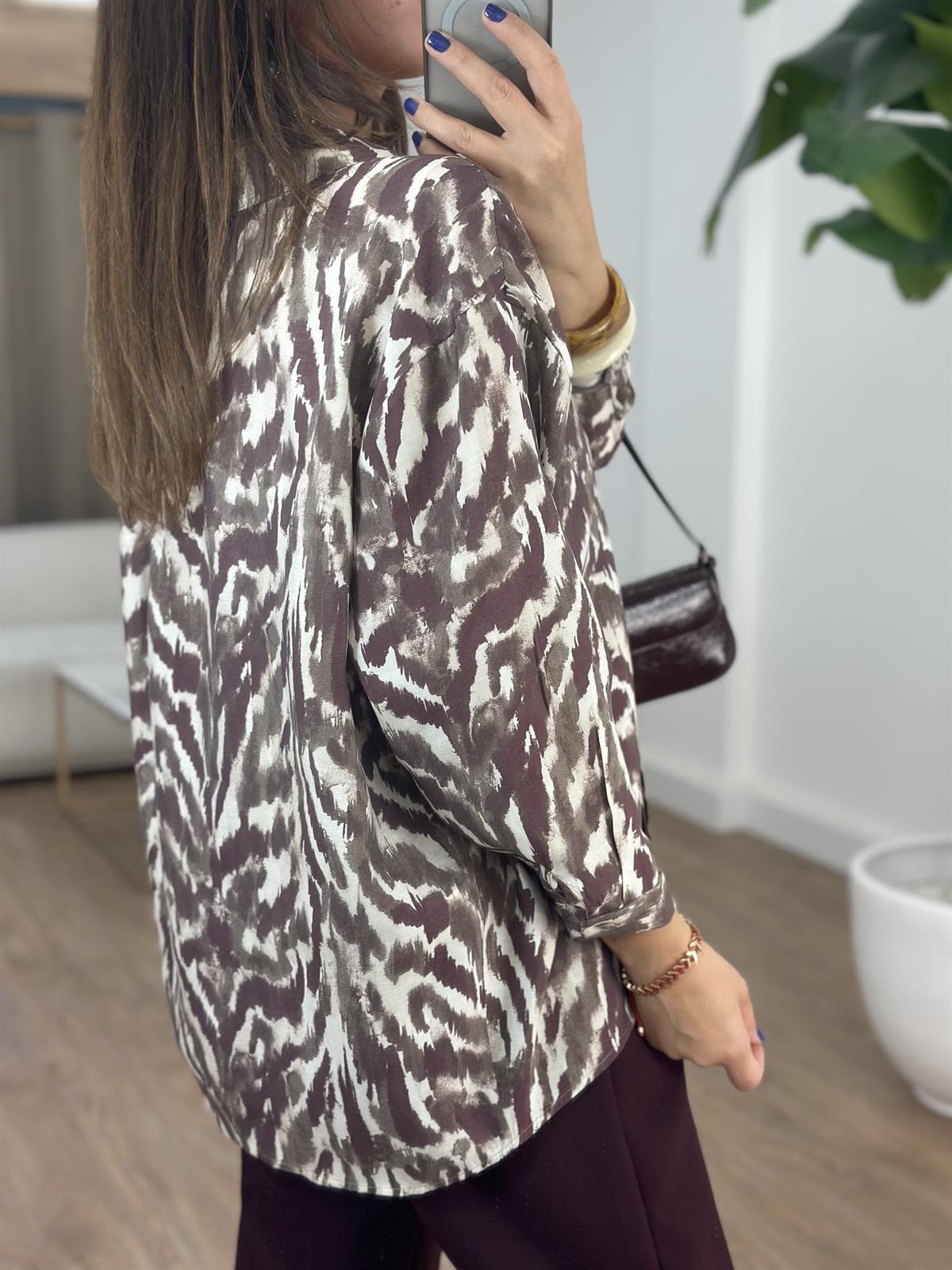 Oversize Desenli Gömlek - Bordo