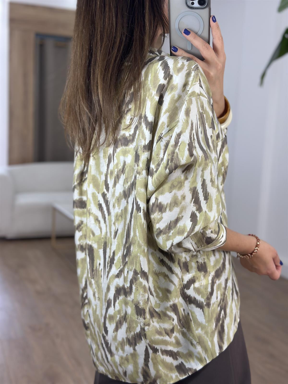 Oversize Desenli Gömlek - Yeşil