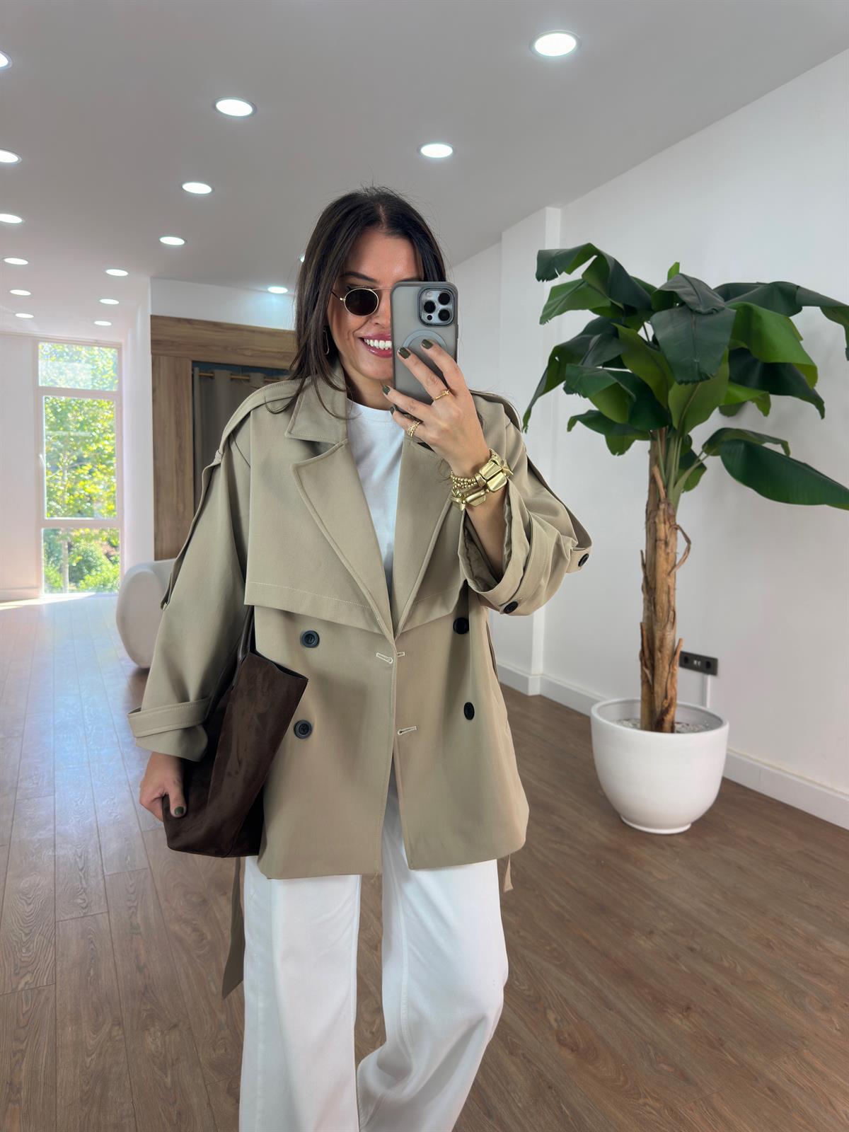 Oversize Düşük Omuz Trençkot - Camel