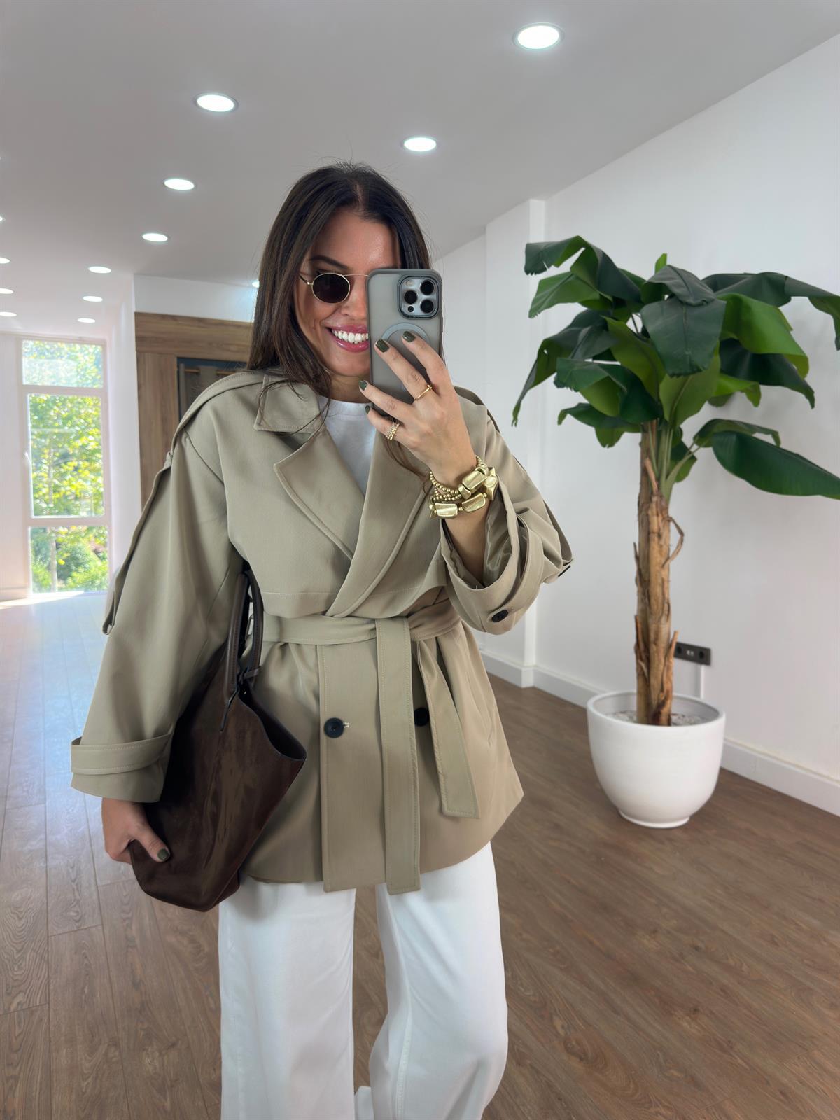 Oversize Düşük Omuz Trençkot - Camel