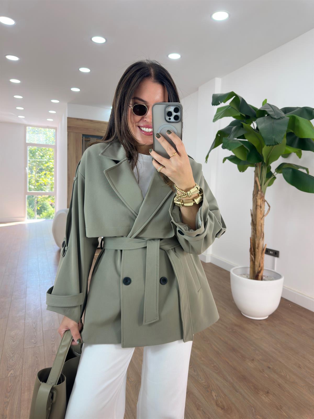 Oversize Düşük Omuz Trençkot - Haki