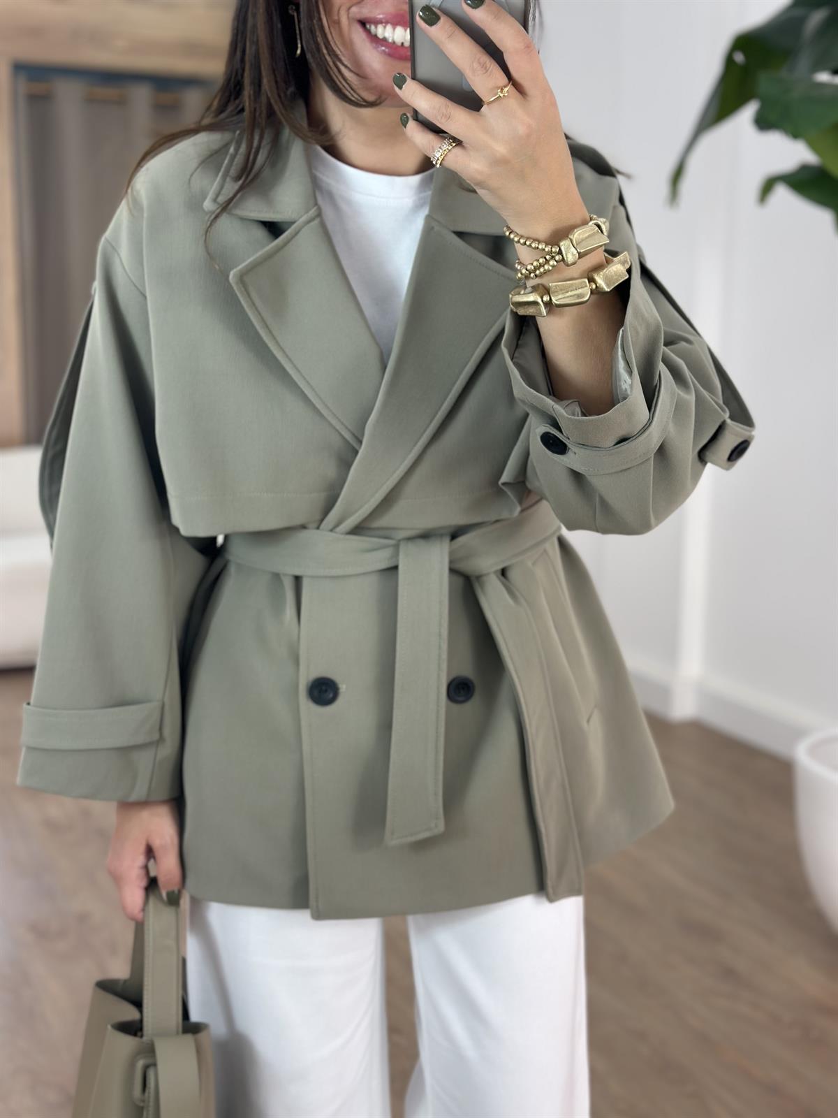 Oversize Düşük Omuz Trençkot - Haki