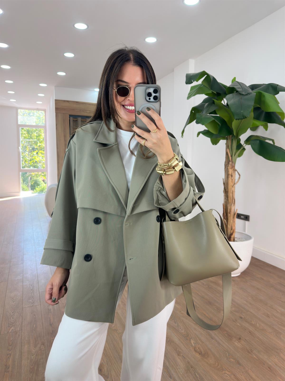 Oversize Düşük Omuz Trençkot - Haki