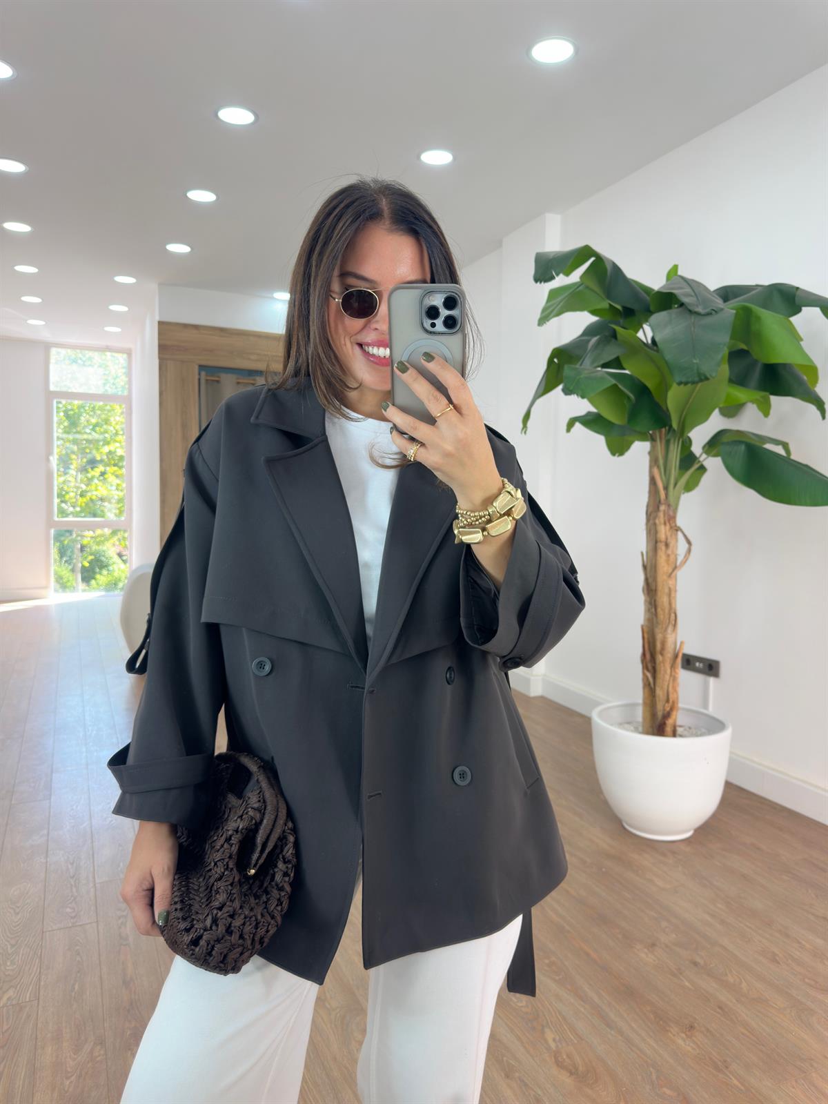 Oversize Düşük Omuz Trençkot - Kahverengi