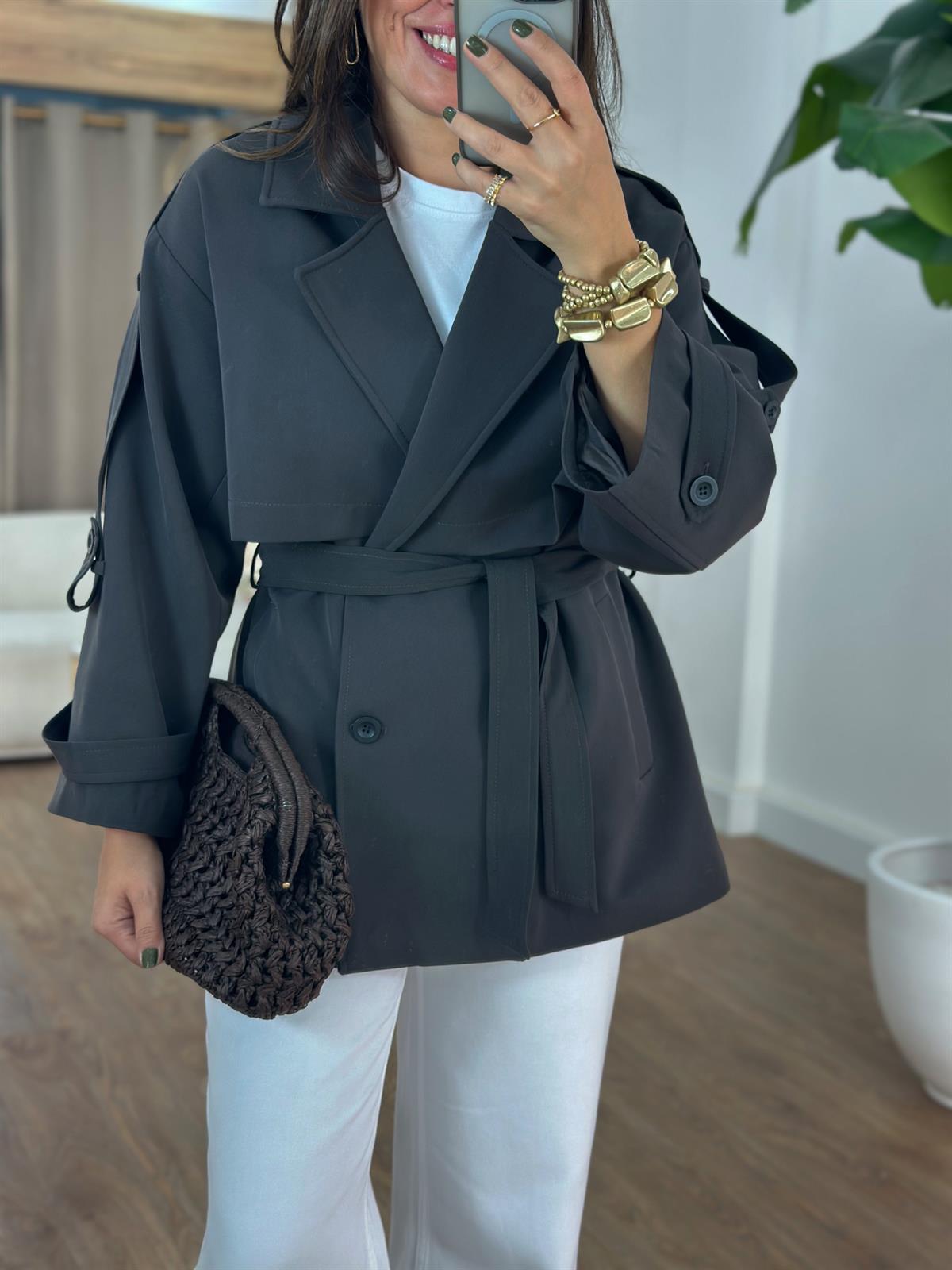 Oversize Düşük Omuz Trençkot - Kahverengi