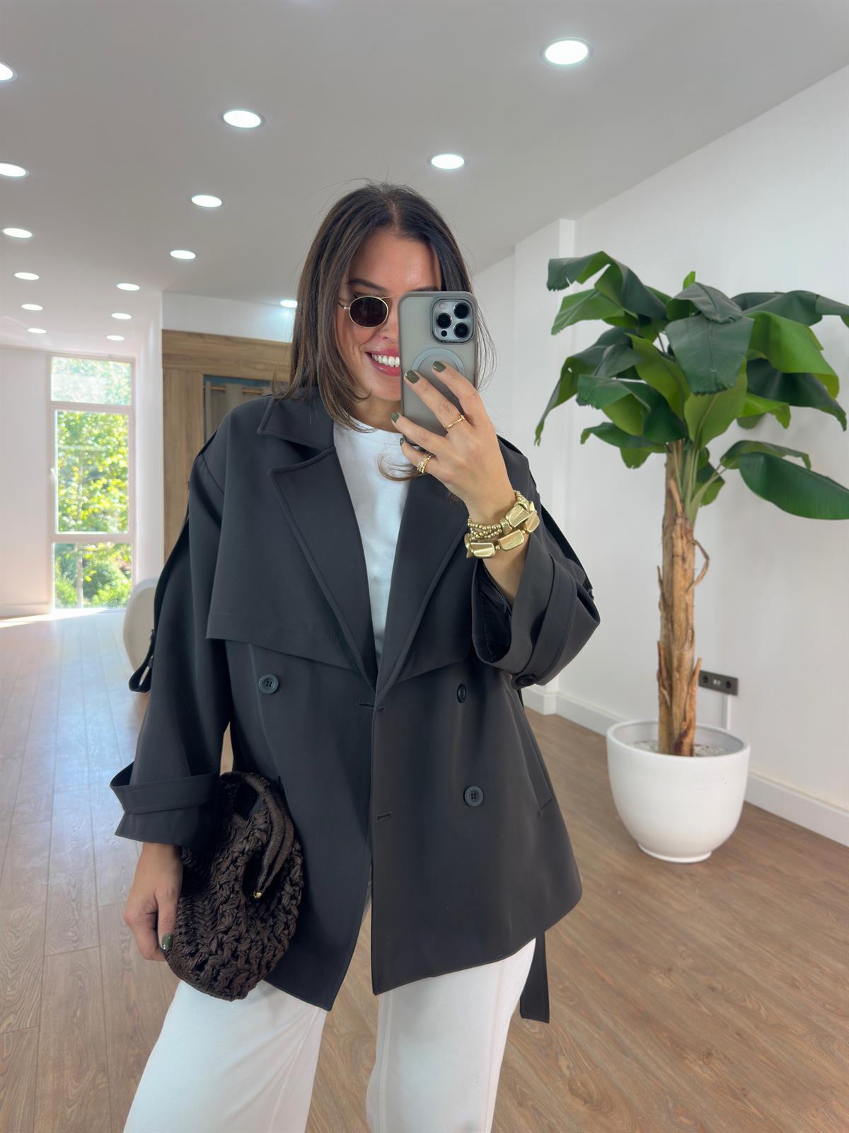 Oversize Düşük Omuz Trençkot - Kahverengi